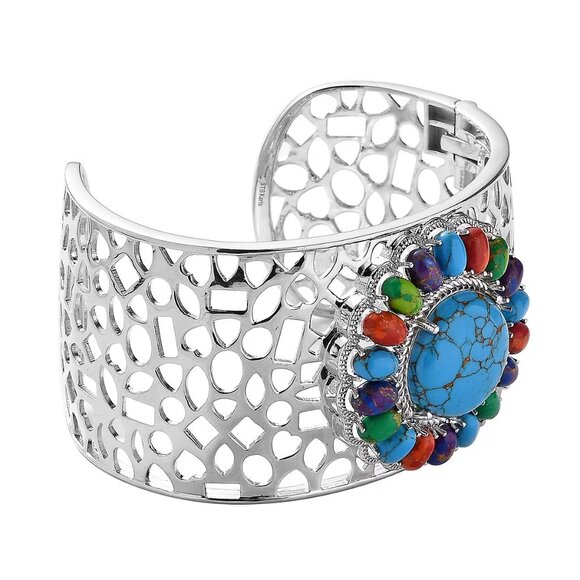 Mojave Multi Color Turquoise Gemstone Cuff Bracelet in Platinum Bond NWT - Picture 5 of 7